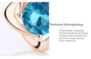 Detail of rose gold planet pendant with blue topaz and thick 18k gold plating