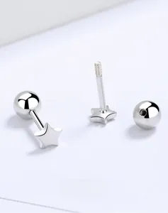 Macro shot of 925 sterling silver star stud earring with secure threaded screw ball back