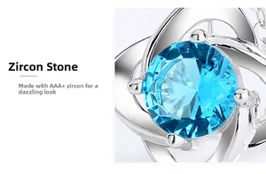 Detail of 925 silver necklace with 3A+ blue cubic zirconia in a prong setting