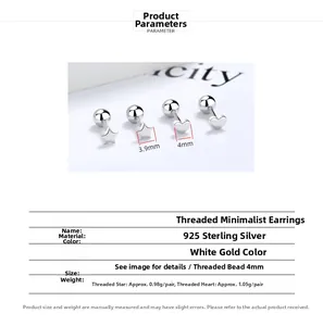 Detailed size specifications for sterling silver star and heart screw back stud earrings