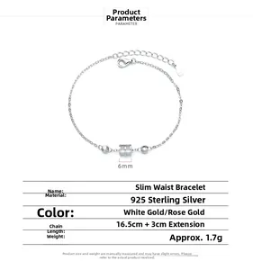 Macro detail of S925 sterling silver hourglass bracelet with dimension markings