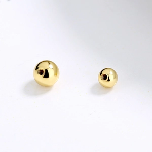 Polished S925 sterling silver threaded round beads for DIY jewelry in gold finish