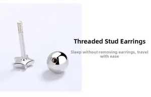 Macro shot of 925 sterling silver star screw stud earring with secure ball back closure