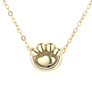 S925 sterling silver kitten paw print pendant necklace with polished gold finish