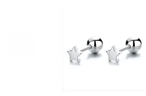 Detailed view of S925 sterling silver star stud earrings with ball screw back closures