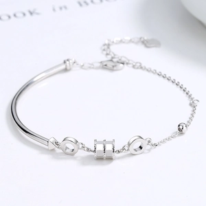 925 Sterling Silver Cylinder Pendant Bracelet For Women Rose Gold White Gold Rhinestone Small Waist Adjustable Jewelry Gift