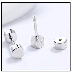 Detailed close-up of 925 silver square screw-back earring with a secure threaded design