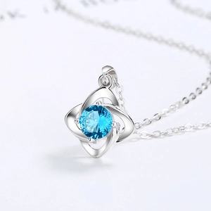 925 Sterling Silver Clover Zirconia Necklace For Women Elegant Blue White Stone Pendant Adjustable Clavicle Chain Jewelry Gift
