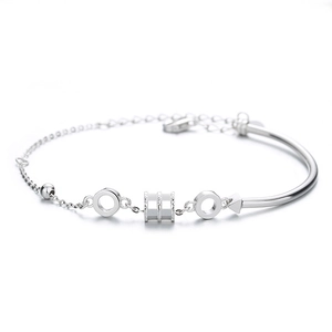 S925 sterling silver geometric bracelet with cylindrical beads and adjustable chain