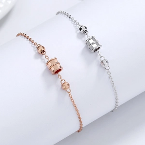 925 Sterling Silver 18K Rose Gold Plated Cylinder Small Waist Bracelet For Women Minimalist Adjustable Fine Chain Jewelry