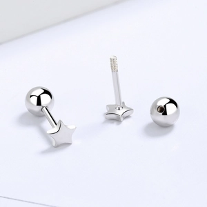 Minimalist 925 sterling silver star stud earrings with secure screw-back ball closures