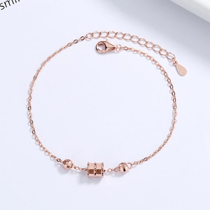 S925 sterling silver rose gold plated bracelet with cylindrical bead and adjustable chain