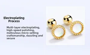Macro detail of geometric moonstone earrings showing secure screw ball back design