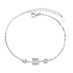 Minimalist S925 sterling silver cylinder charm bracelet with adjustable lobster clasp
