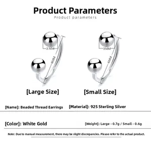 Size chart for 925 sterling silver ball screw back earrings with dimensions and weight