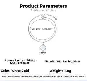 Detailed specs of 925 sterling silver ginkgo leaf bracelet with white mother of pearl