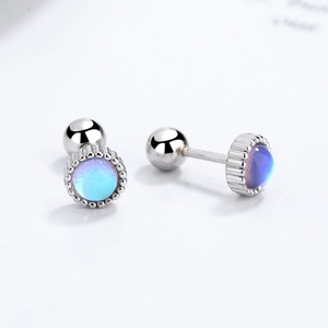925 Sterling silver geometric moonstone screw back stud earrings with opal glow