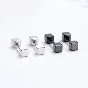 925 Sterling Silver Geometric Cube Stud Earrings For Women Minimalist Screw Back Square Barbell Earrings Hypoallergenic Jewelry