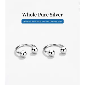 925 Sterling Silver U-Shaped Horseshoe Stud Earrings With Screw Ball Minimalist Geometric Bead Ear Bone Ring Jewelry For Women
