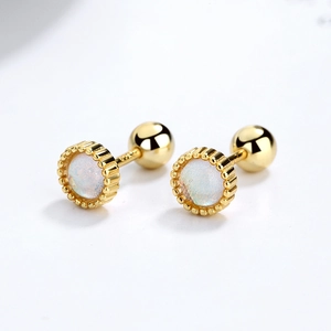 Minimalist S925 sterling silver gold plated round moonstone screw back stud earrings