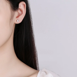Minimalist 925 sterling silver geometric round moonstone stud earrings for women