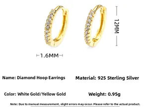Détail de créoles en argent 925 doré 18k avec des dimensions de 12 mm x 1,6 mm