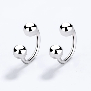 Minimalist 925 sterling silver U-shaped horseshoe earrings with polished round beads