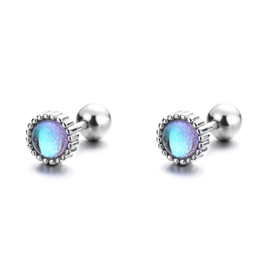 Minimalist 925 sterling silver geometric round moonstone screw back stud earrings