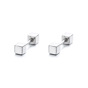Minimalist square geometric silver screw back stud earrings with a polished finish