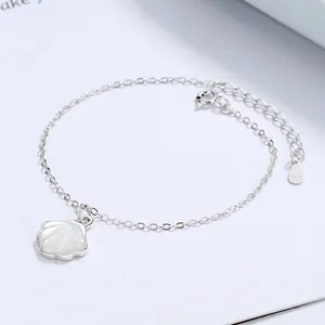 925 Sterling Silver Ginkgo Leaf Bracelet For Women White Mother-Of-Artificial Pearl Elegant Minimalist Adjustable Chain Jewelry Gift