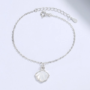 925 sterling silver ginkgo leaf bracelet with white mother of pearl shell pendant