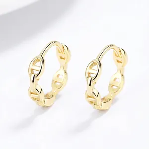 Boucles d'oreilles créoles en argent s925 plaqué or 18 carats avec maillons de chaîne