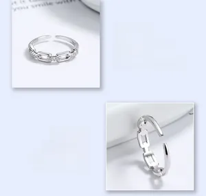 Detailed close-up showing S925 hallmark and zircon chain design on silver ring