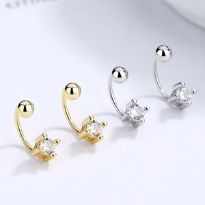 Pendientes de plata S925 en forma de C con circonitas en tonos dorado y plata