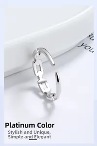Detail of s925 silver chain ring featuring cubic zirconia and adjustable open band