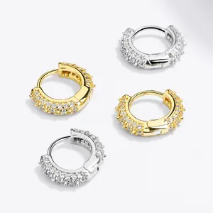 Sparkling S925 silver hoop earrings with pave cubic zirconia in gold and silver plating