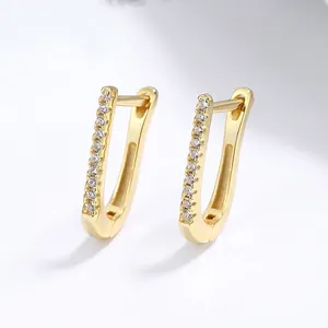 U-shaped 925 sterling silver hoop earrings with pave cubic zirconia in 18k gold plating