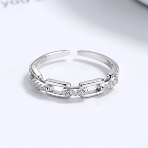 Adjustable S925 sterling silver chain ring with cubic zirconia accents and 18k gold plating