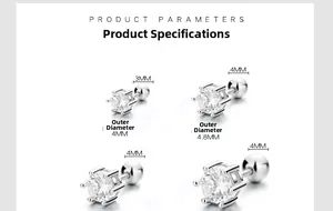 Detaillierte Größenparameter für 925 Sterling Silber Sechs-Klauen-Zirkon-Ohrstecker