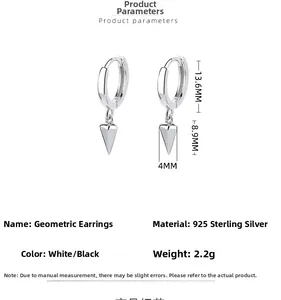 Macro detail of geometric 925 sterling silver hoop earrings with cone pendant measurements