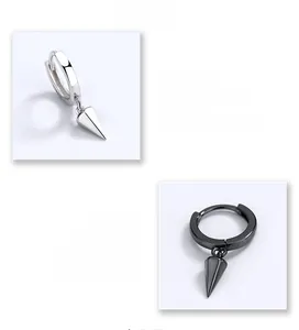 Detail view of polished 925 sterling silver spike earrings in silver and black finishes