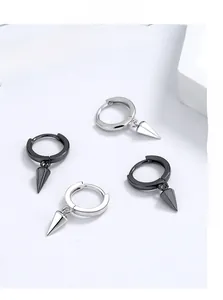 Detail of cone-shaped hoop earrings in 925 sterling silver, silver and black finish