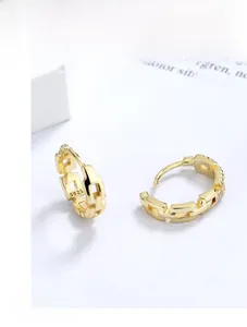 Close-up of S925 sterling silver chain link earrings with zircon and 18K gold plating