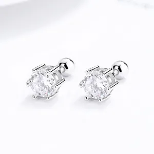 Minimalistische 925 Sterlingsilber Sechs Krallen Zirkonia Ohrstecker Für Damen Koreanischer Ins Stil Kleine Schraubverschluss Kugel Ohrringe Feiner Schmuck