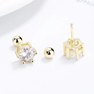 Klassische 925er Sterlingsilber 6-Krallen-Zirkonia-Ohrstecker mit Schraubverschluss in Gold