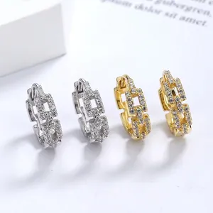 Chic S925 sterling silver rectangular chain hoop earrings with cubic zirconia stones