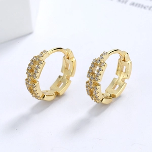 925 silver 18k gold plated hoop earrings with white zircon and Greek meander pattern