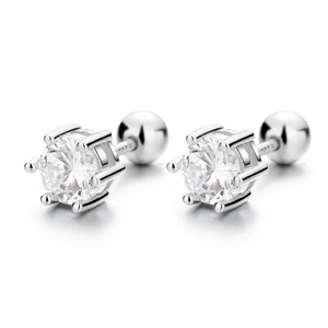 Klassische 925er Sterling Silber Ohrstecker mit 6-Krallen Zirkonia und Schraubverschluss