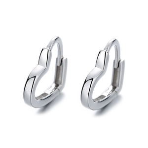 Boucles d'oreilles huggie en argent sterling S925 en forme de cœur poli miroir