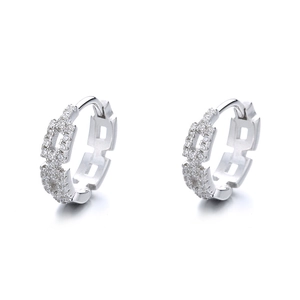 S925 sterling silver hoop earrings with chain link design and pavé zirconia stones